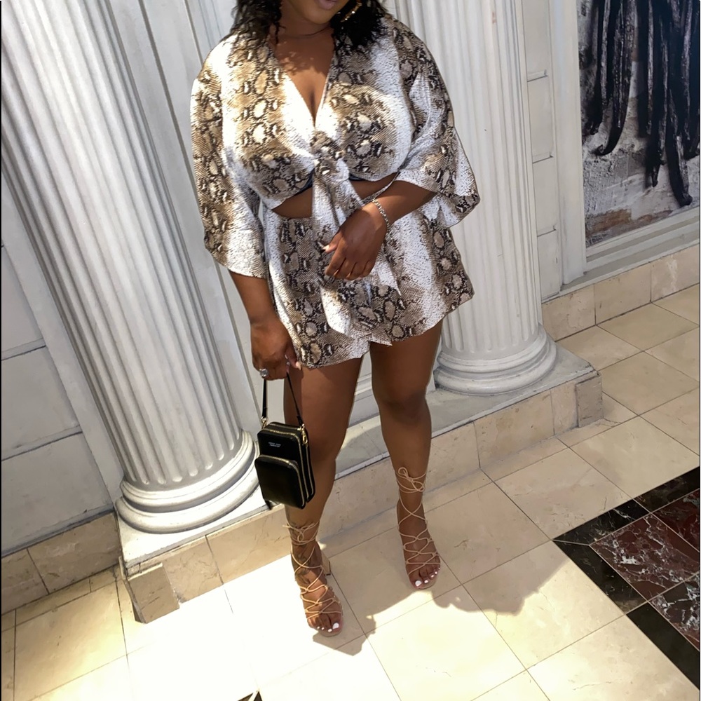 Snake print cut out romper